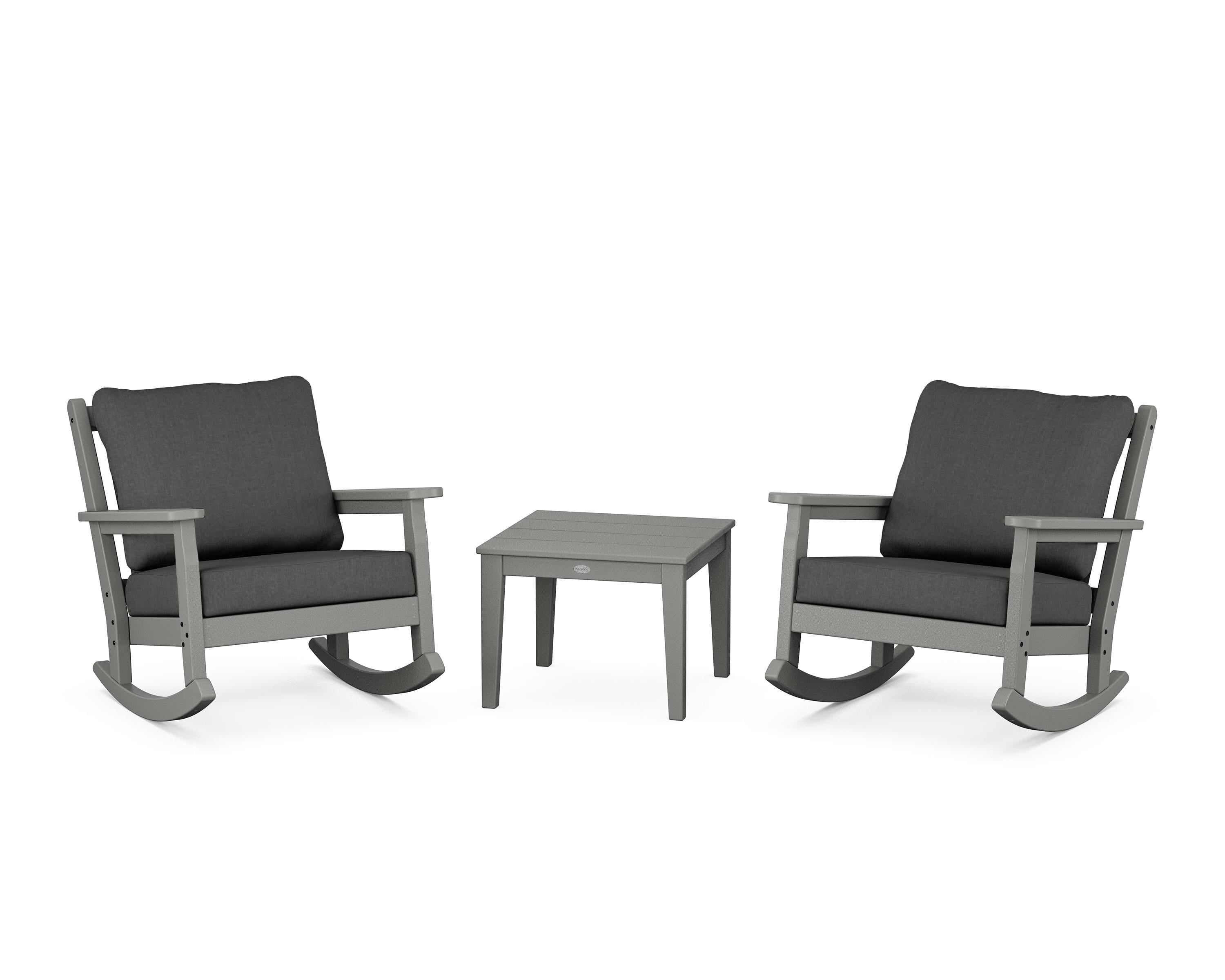 POLYWOOD® Chippendale 3-Piece Deep Seating Rocker Set in Slate Grey / Spectrum Carbon