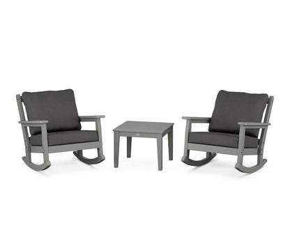POLYWOOD® Chippendale 3-Piece Deep Seating Rocker Set in Slate Grey / Spectrum Carbon