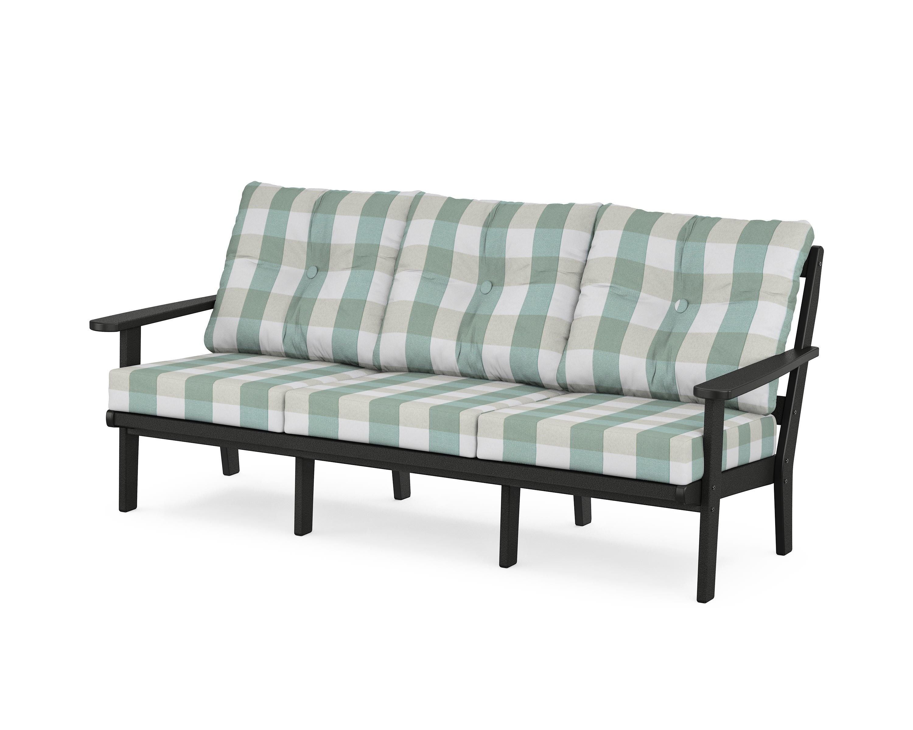 POLYWOOD® Mission Deep Seating Sofa in Black / Buffalo Plaid Glacier Spa