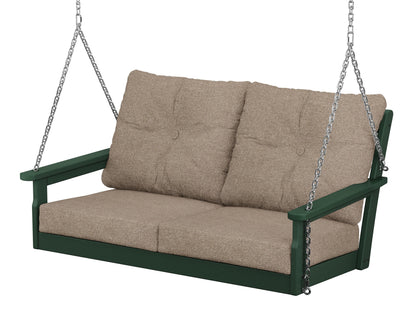 POLYWOOD® Vineyard Deep Seating Swing in Green / Spiced Burlap
