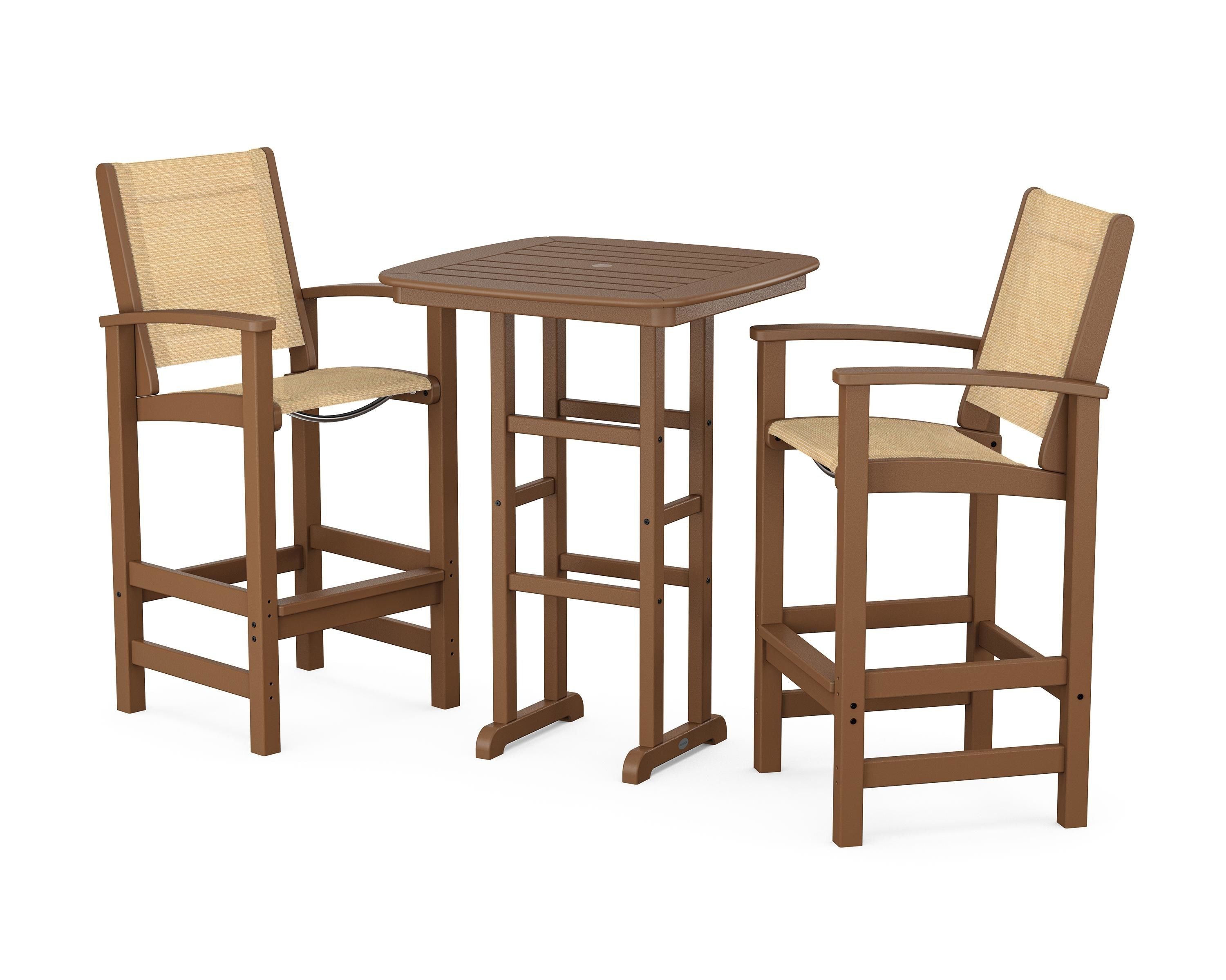 POLYWOOD® Coastal 3-Piece Bar Set in Teak / Dupioni Apricot Sling