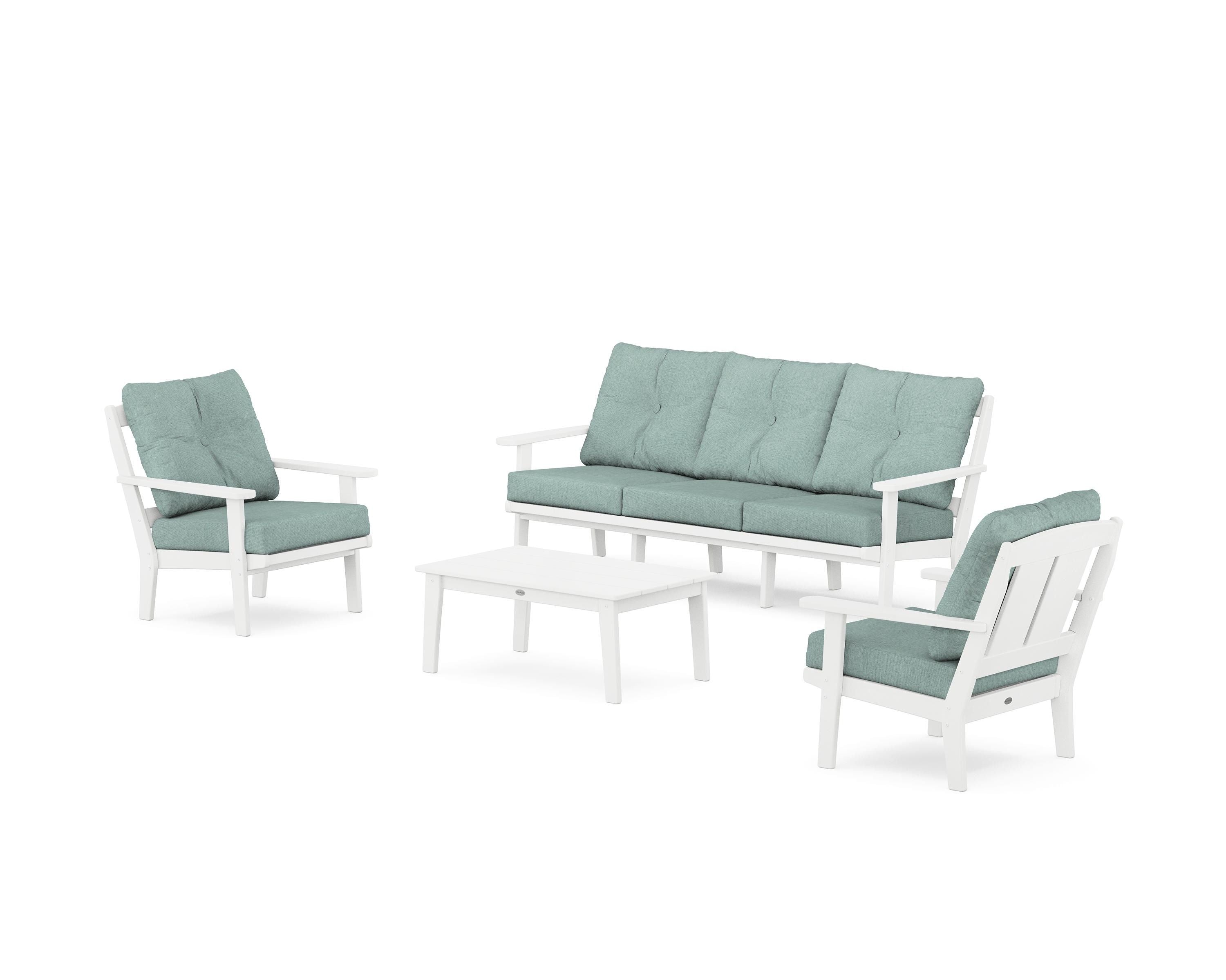 POLYWOOD® Mission 4-Piece Deep Seating Set with Sofa in White / Glacier Spa