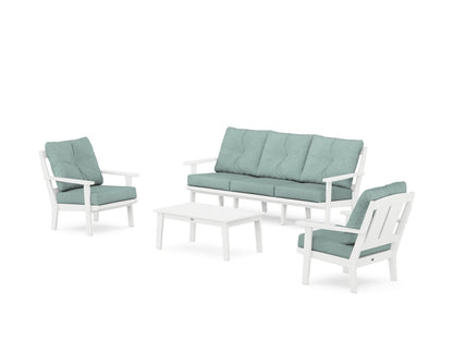 POLYWOOD® Mission 4-Piece Deep Seating Set with Sofa in White / Glacier Spa