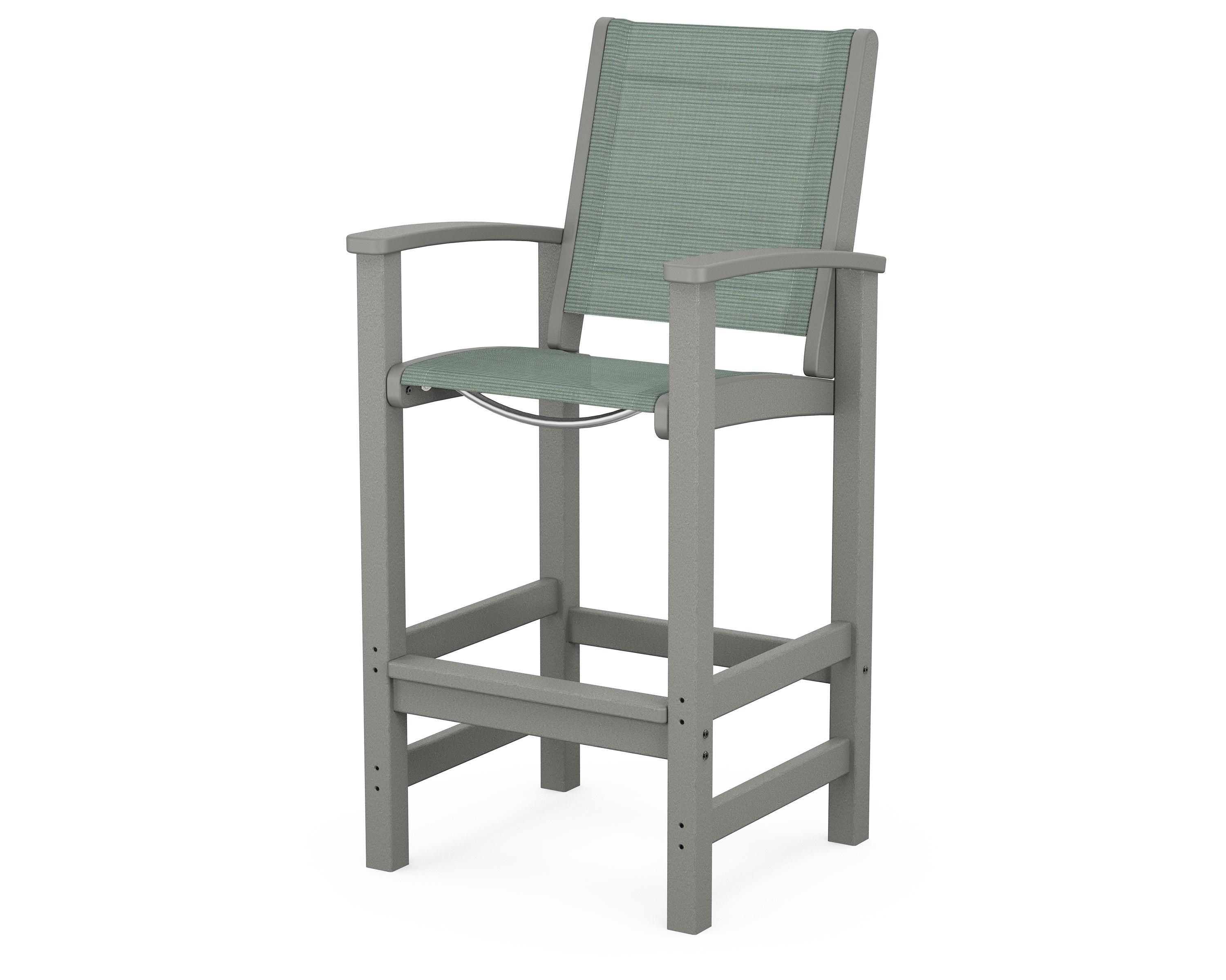 POLYWOOD® Coastal Bar Chair in Slate Grey / Dupioni Sea Mist Sling