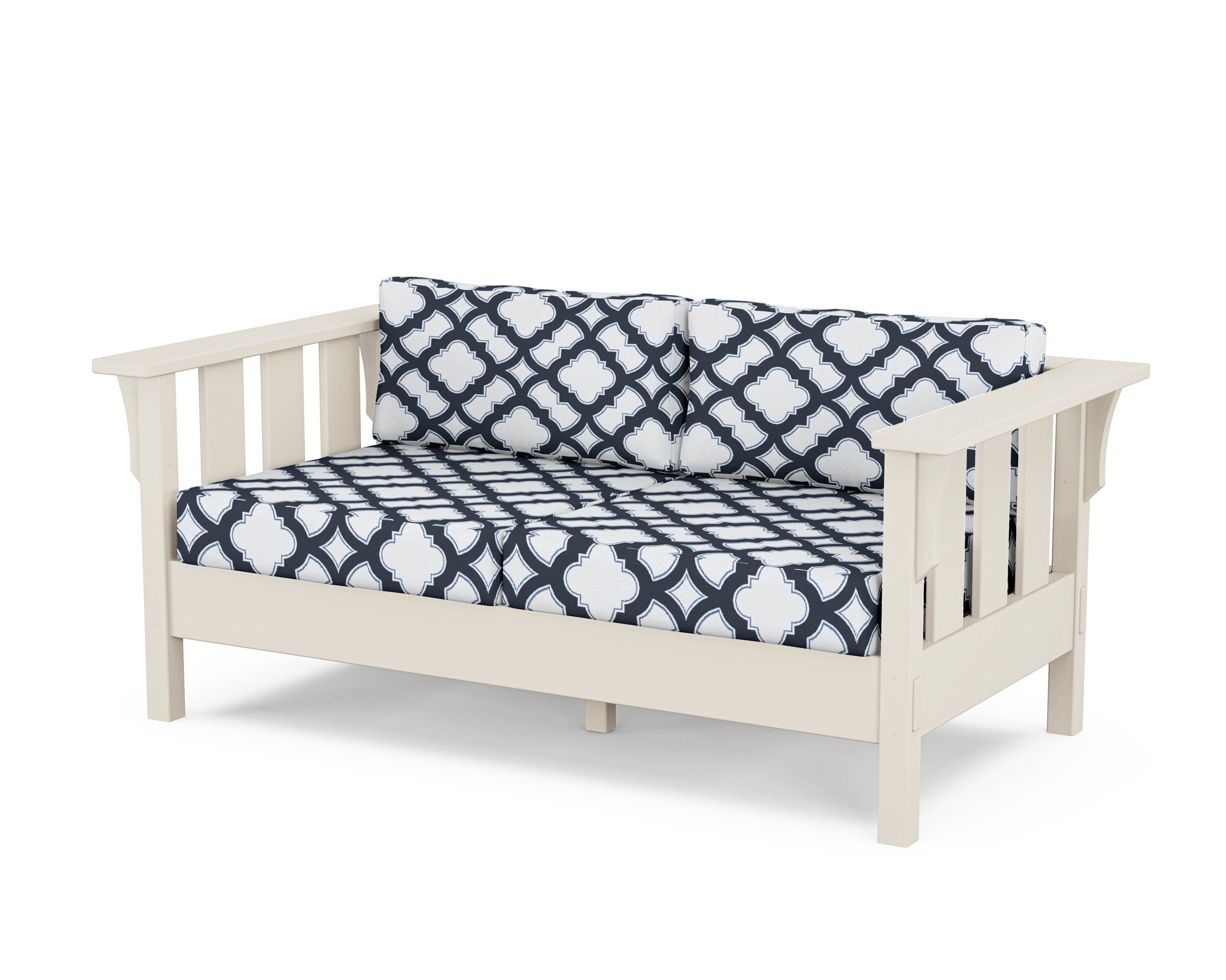 Martha Stewart by POLYWOOD® Acadia Deep Seating Loveseat in Sand / Trellis Marine Indigo