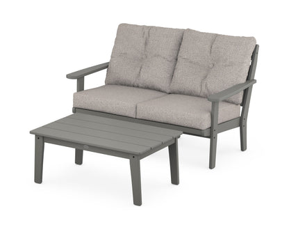 POLYWOOD® Lakeside 2-Piece Lounge Loveseat Set in Slate Grey / Weathered Tweed