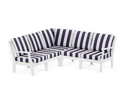 POLYWOOD® Braxton Modular 5-Piece Deep Seating Set in White / Cabana Stripe Navy