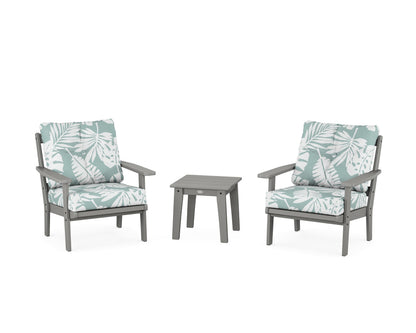 POLYWOOD® Oxford 3-Piece Deep Seating Set in Slate Grey / Leaf Glacier Spa