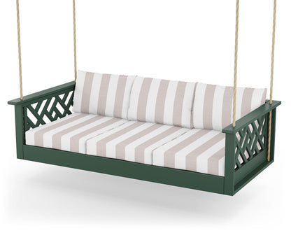 POLYWOOD® Chippendale Daybed Swing in Green / Cabana Stripe Dune Burlap