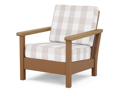 POLYWOOD® Harbour Deep Seating Chair in Teak / Natural / Buffalo Plaid Dune Burlap