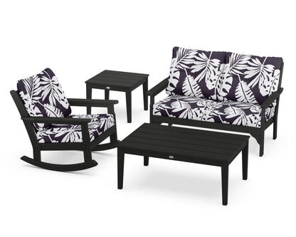 POLYWOOD® Vineyard 4-Piece Deep Seating Rocker Set in Black / Leaf Navy