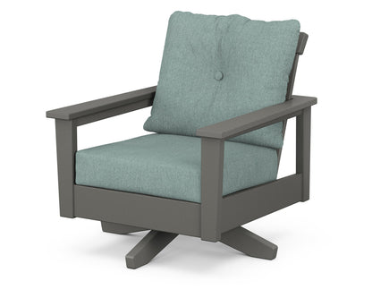 POLYWOOD® Prescott Deep Seating Swivel Chair in Slate Grey / Glacier Spa