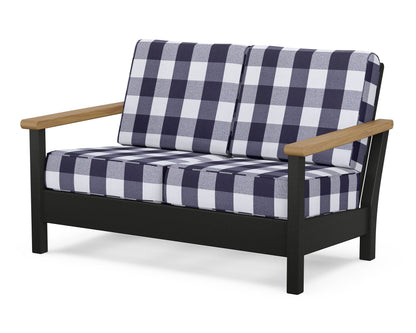 POLYWOOD® Harbour Deep Seating Loveseat in Black / Natural / Buffalo Plaid Navy