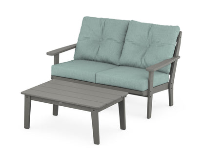 POLYWOOD® Lakeside 2-Piece Lounge Loveseat Set in Slate Grey / Glacier Spa