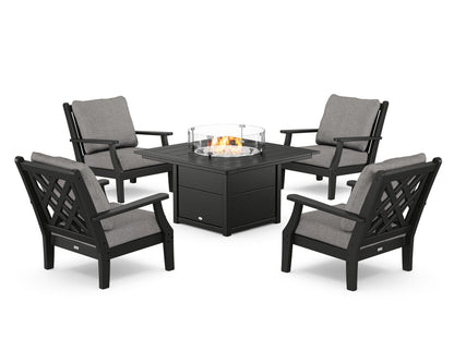 Country Living Wovendale 5-Piece Deep Seating Set with Fire Pit Table in Black / Grey Mist