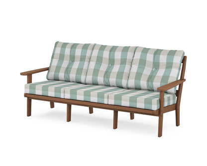 POLYWOOD® Mission Deep Seating Sofa in Teak / Buffalo Plaid Glacier Spa