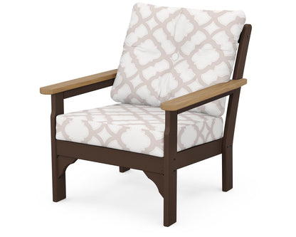 POLYWOOD® Vineyard Deep Seating Chair in Mahogany / Natural / Trellis Dune Burlap