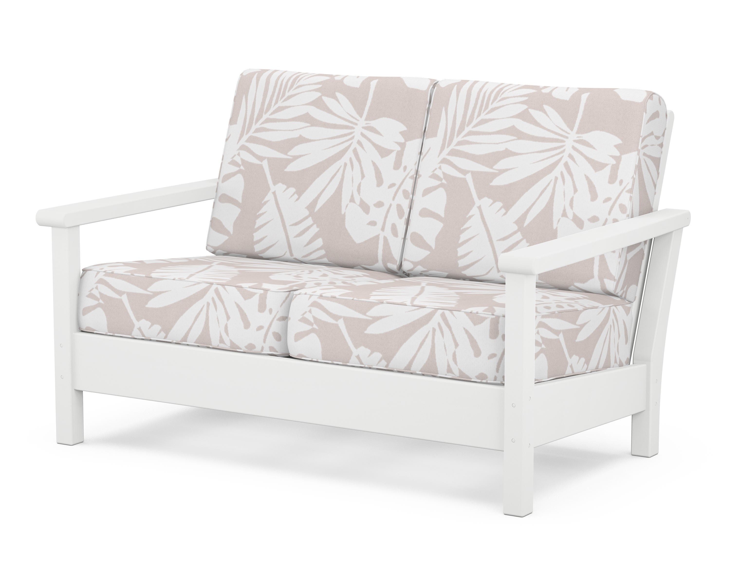 POLYWOOD® Harbour Deep Seating Loveseat in White / Leaf Dune Burlap