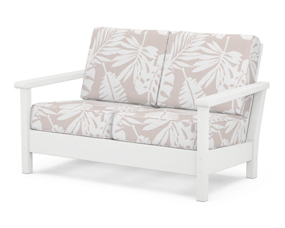 POLYWOOD® Harbour Deep Seating Loveseat in White / Leaf Dune Burlap