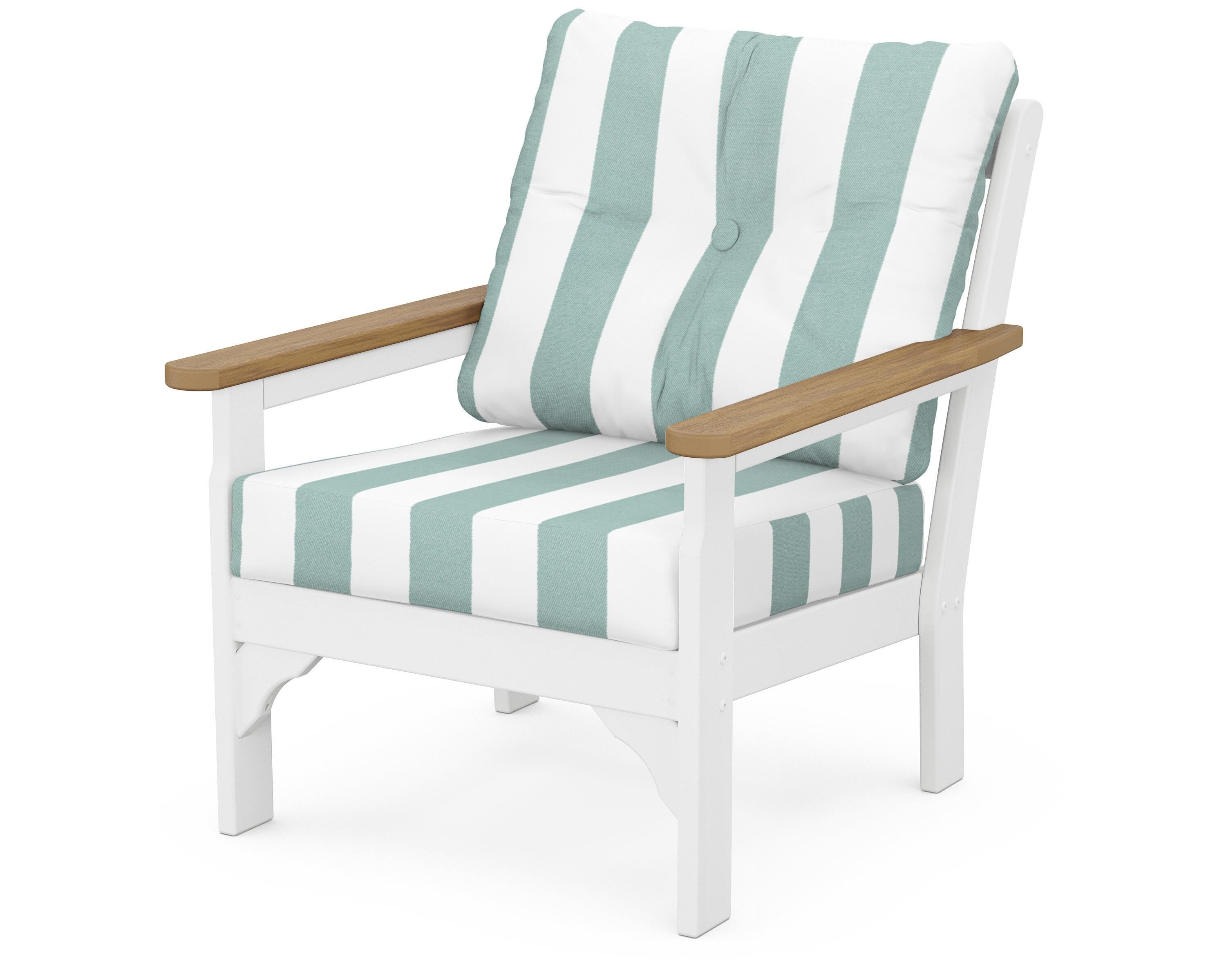 POLYWOOD® Vineyard Deep Seating Chair in White / Natural / Cabana Stripe Glacier Spa