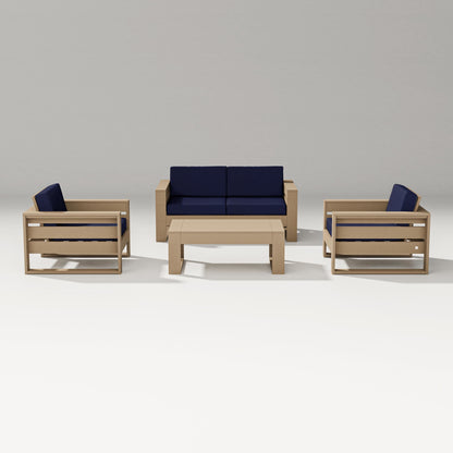 PW Designer Series Latitude 4-Piece Lounge Loveseat Set in Vintage Sahara / Navy