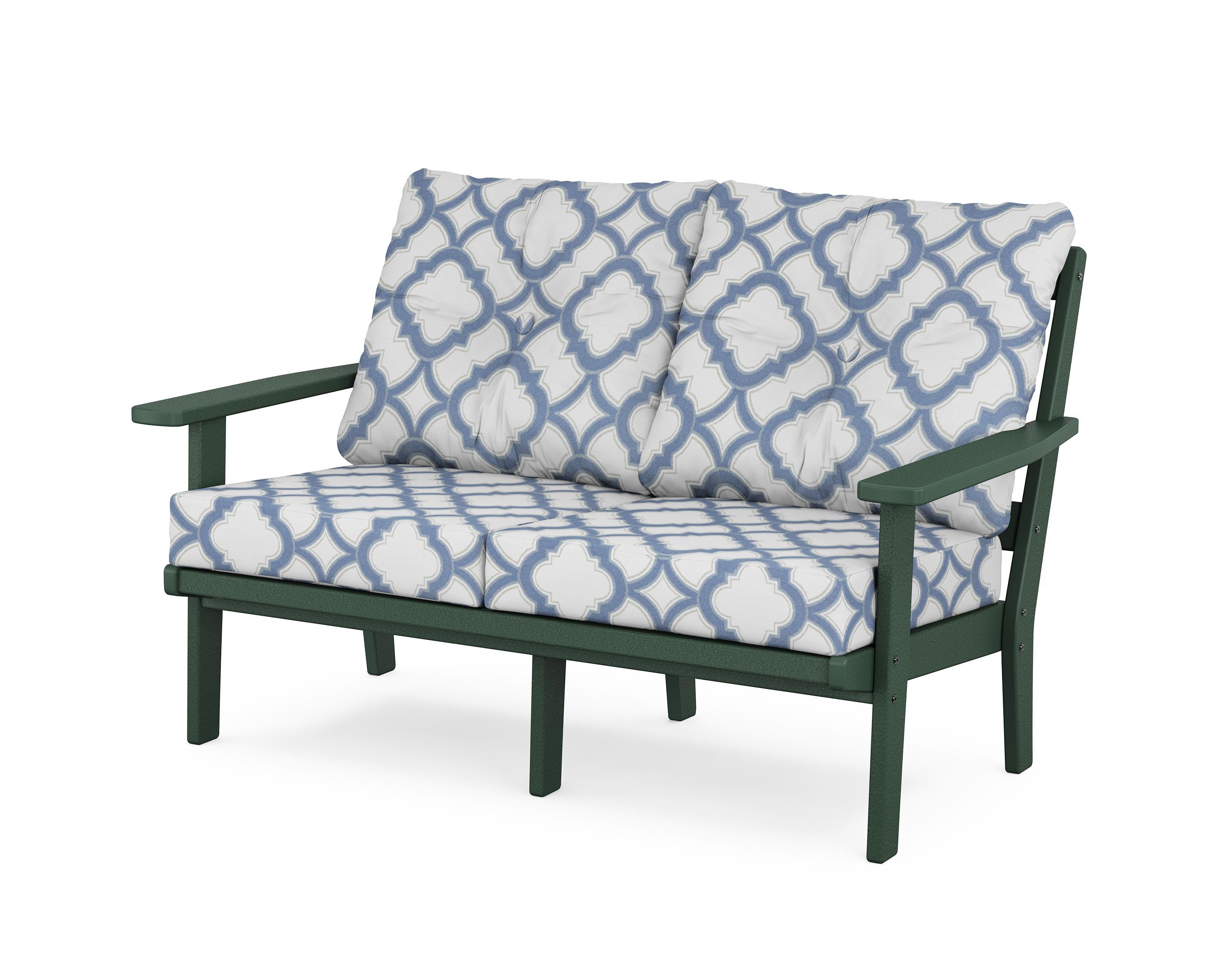 POLYWOOD® Prairie Deep Seating Loveseat in Green / Trellis Sky Blue