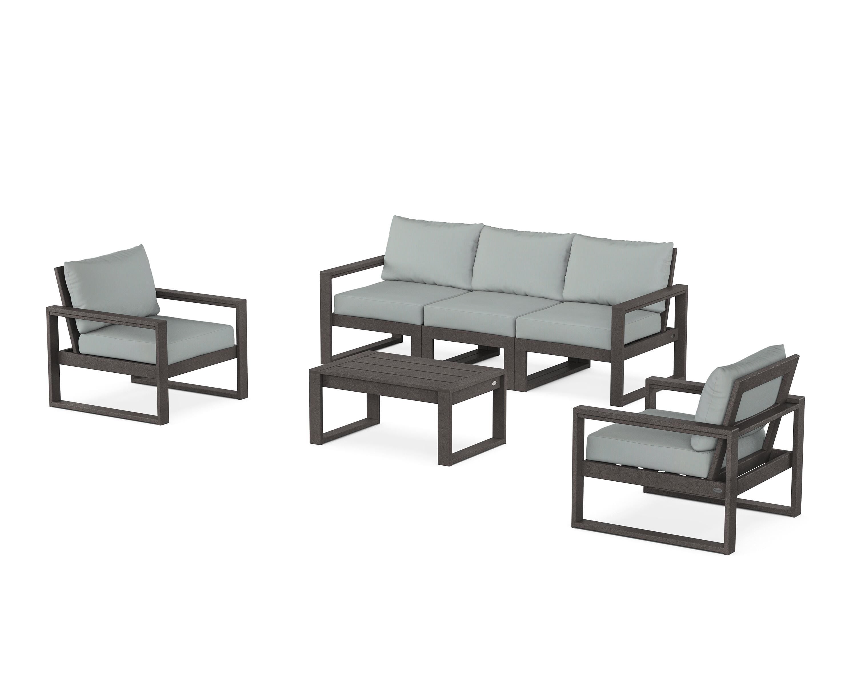 POLYWOOD® EDGE Sectional 4-Piece Deep Seating Set with Sofa in Vintage Coffee / Spa