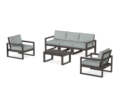 POLYWOOD® EDGE Sectional 4-Piece Deep Seating Set with Sofa in Vintage Coffee / Spa