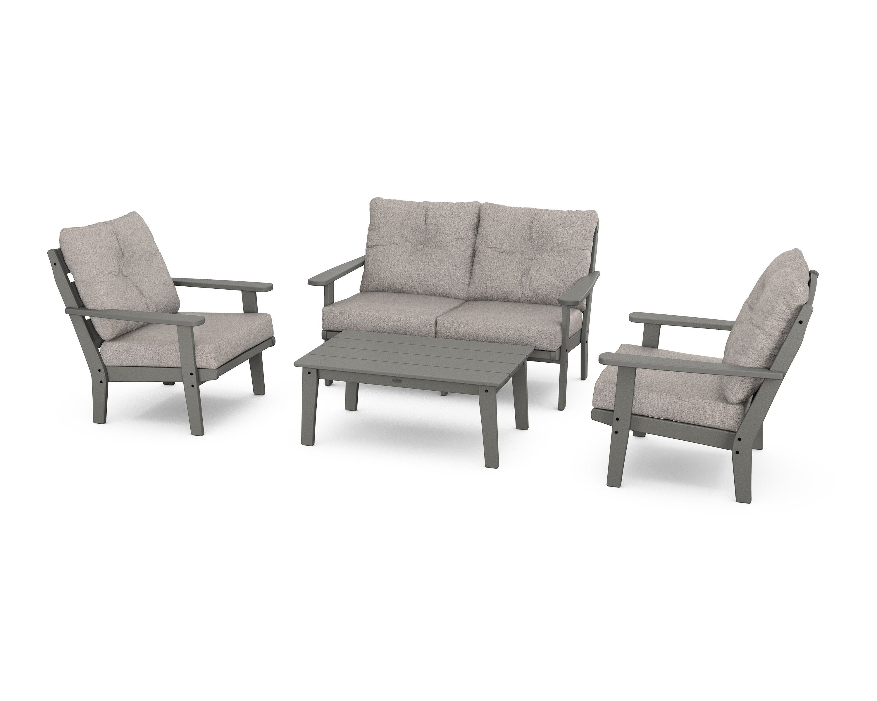 POLYWOOD® Lakeside 4-Piece Deep Seating Set in Slate Grey / Weathered Tweed