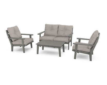 POLYWOOD® Lakeside 4-Piece Deep Seating Set in Slate Grey / Weathered Tweed