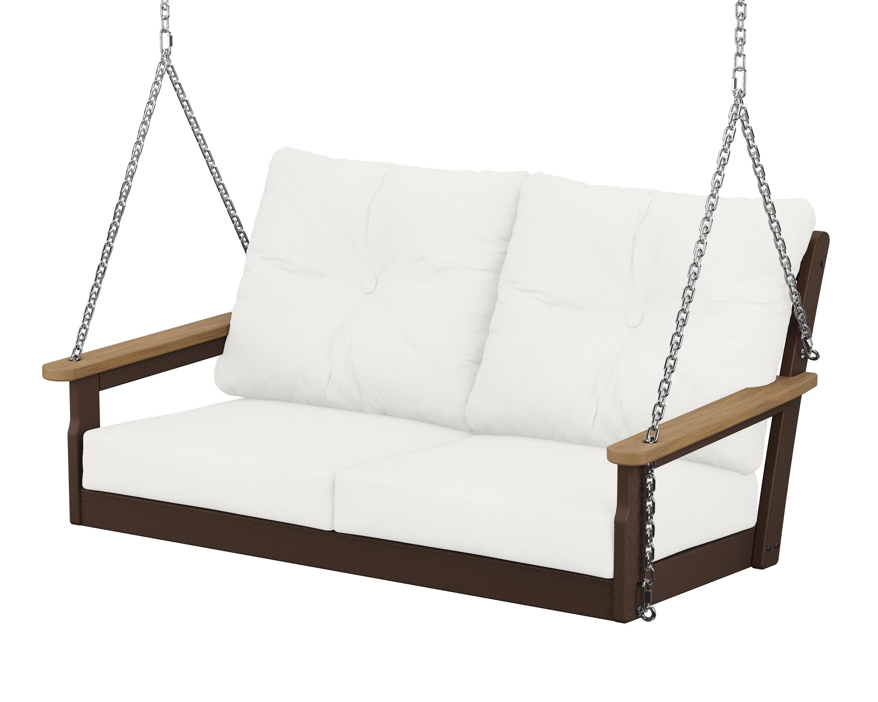POLYWOOD® Vineyard Deep Seating Swing in Mahogany / Natural / Natural Linen