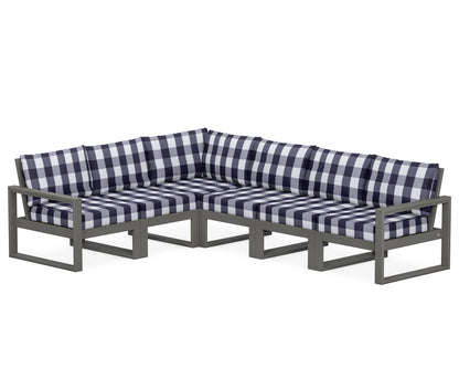 POLYWOOD® EDGE 6-Piece Modular Deep Seating Set in Slate Grey / Buffalo Plaid Navy