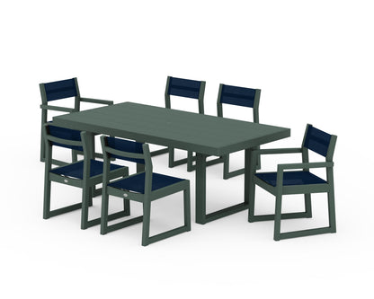 POLYWOOD® EDGE Sling 7-Piece Dining Set in Green / Navy Blue Sling