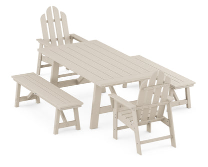 POLYWOOD® Long Island 5-Piece Rustic Farmhouse Dining Set With Benches in Sand
