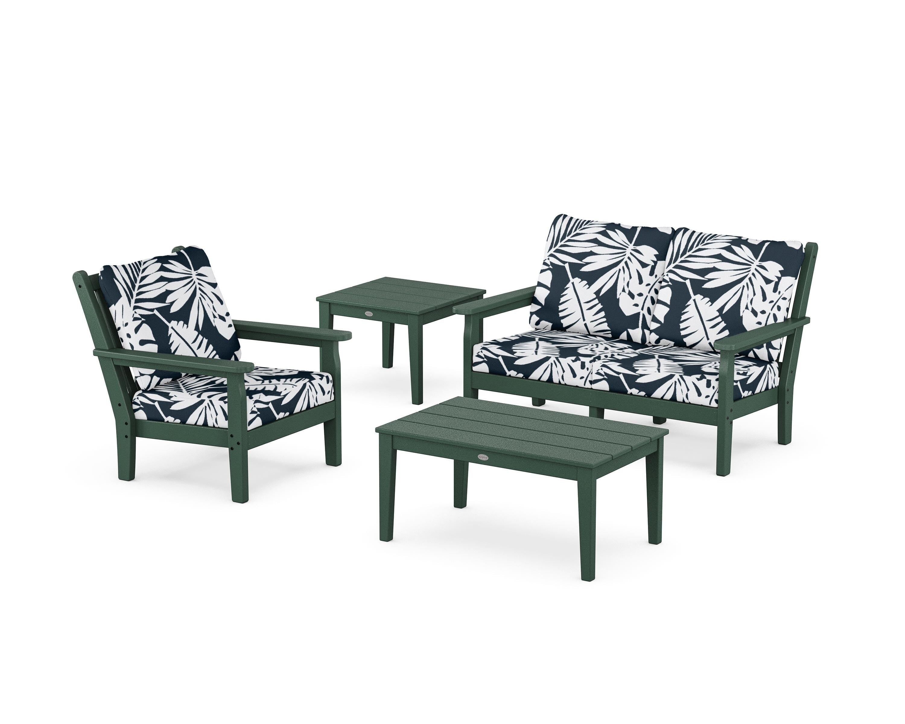 POLYWOOD® Chippendale 4-Piece Deep Seating Set in Green / Leaf Marine Indigo