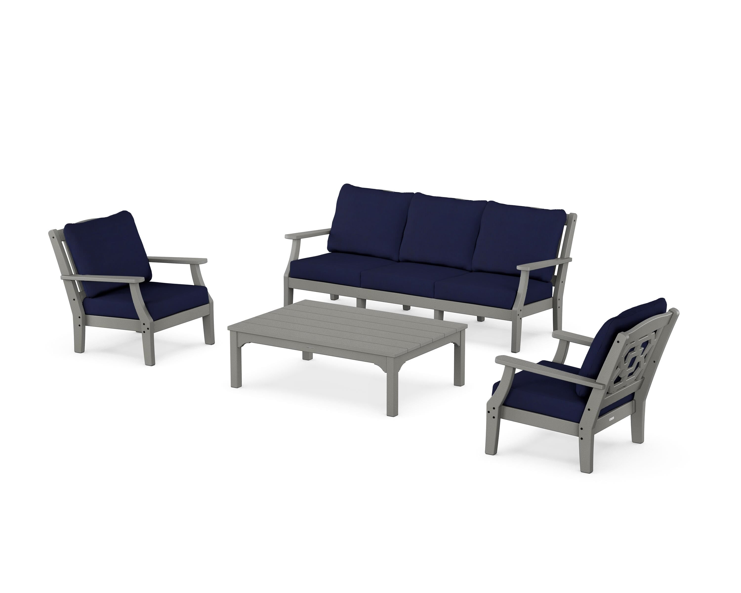 Martha Stewart by POLYWOOD® Chinoiserie 4-Piece Deep Seating Set with Sofa in Slate Grey / Navy