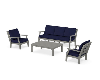 Martha Stewart by POLYWOOD® Chinoiserie 4-Piece Deep Seating Set with Sofa in Slate Grey / Navy