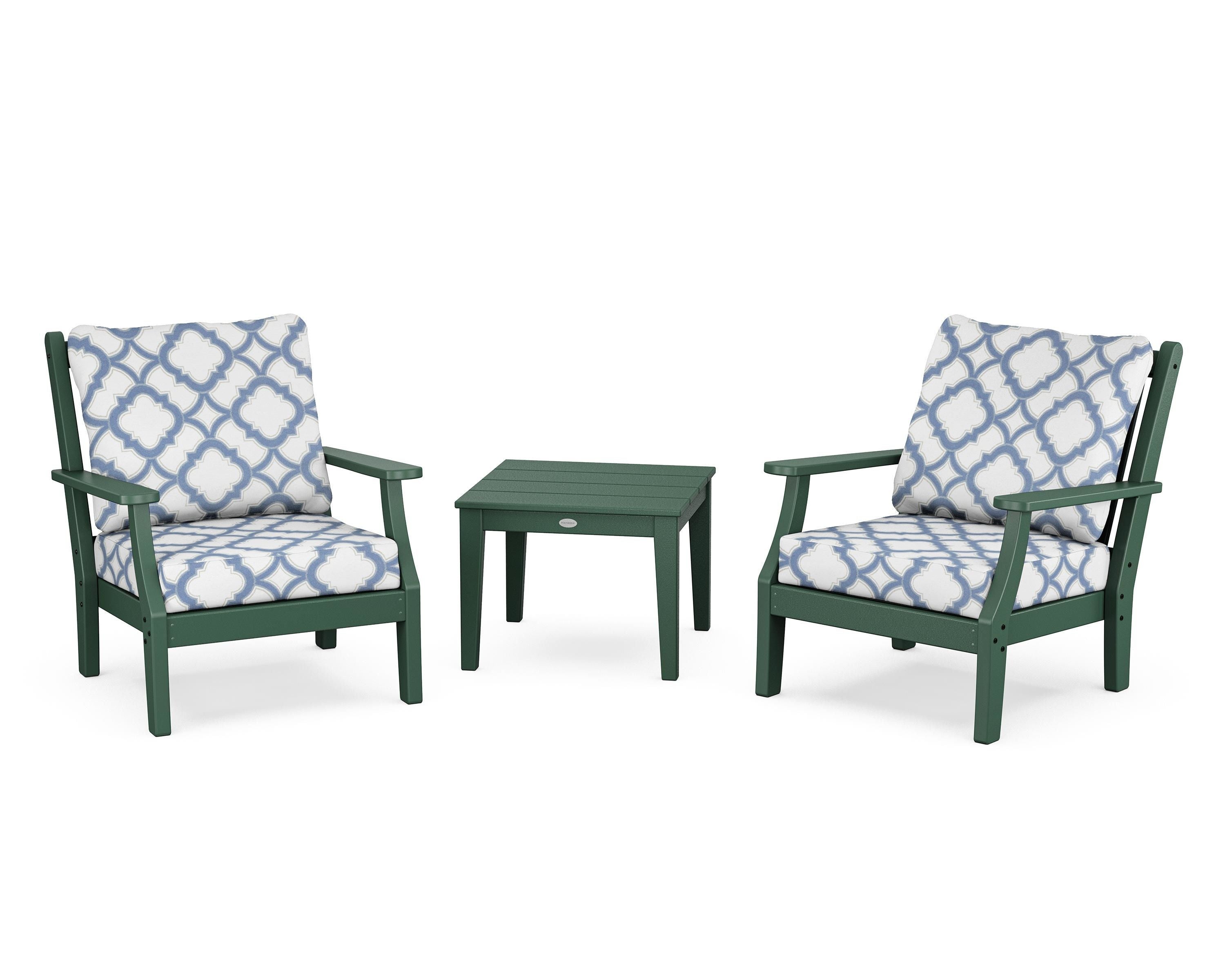 Country Living Wovendale 3-Piece Deep Seating Set in Green / Trellis Sky Blue