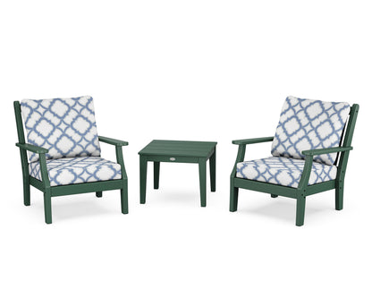 Country Living Wovendale 3-Piece Deep Seating Set in Green / Trellis Sky Blue