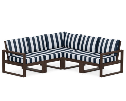 POLYWOOD® EDGE 5-Piece Modular Deep Seating Set in Mahogany / Cabana Stripe Marine Indigo