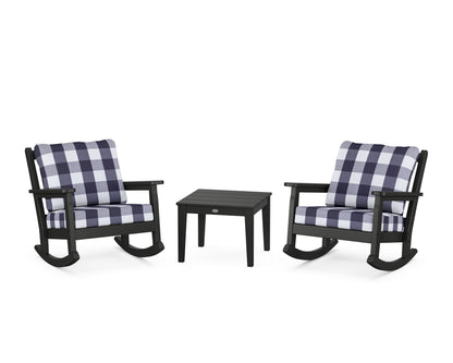 POLYWOOD® Chippendale 3-Piece Deep Seating Rocker Set in Black / Buffalo Plaid Navy