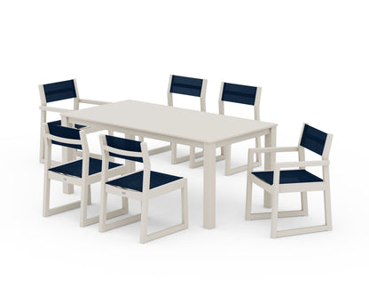 POLYWOOD® EDGE Sling 7-Piece Parsons Dining Set in Sand / Navy Blue Sling