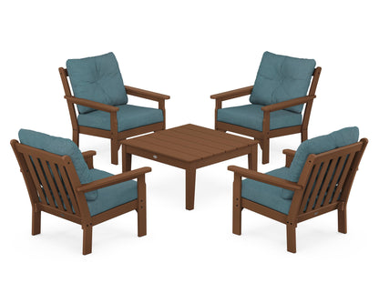 POLYWOOD® Vineyard 5-Piece Deep Seating Conversation Set in Teak / Ocean Teal