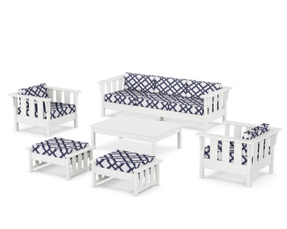 Martha Stewart by POLYWOOD® Acadia 6-Piece Lounge Sofa Set in White / Trellis Navy
