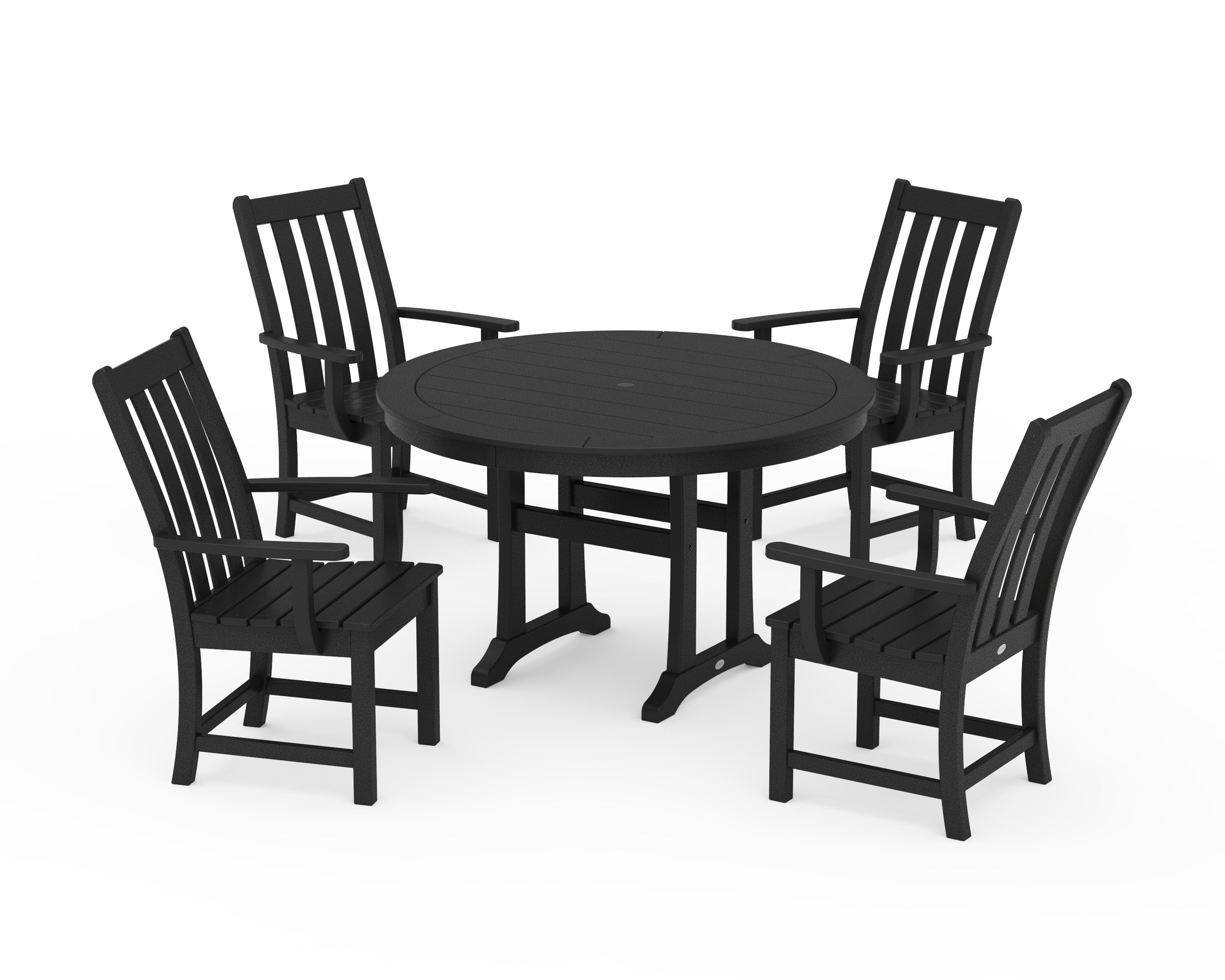 POLYWOOD® Vineyard 5-Piece Round Dining Set with Trestle Legs in Black