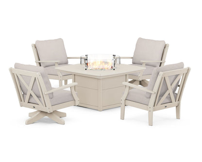POLYWOOD® Braxton 5-Piece Deep Seating Set with Fire Table in Sand / Dune Burlap