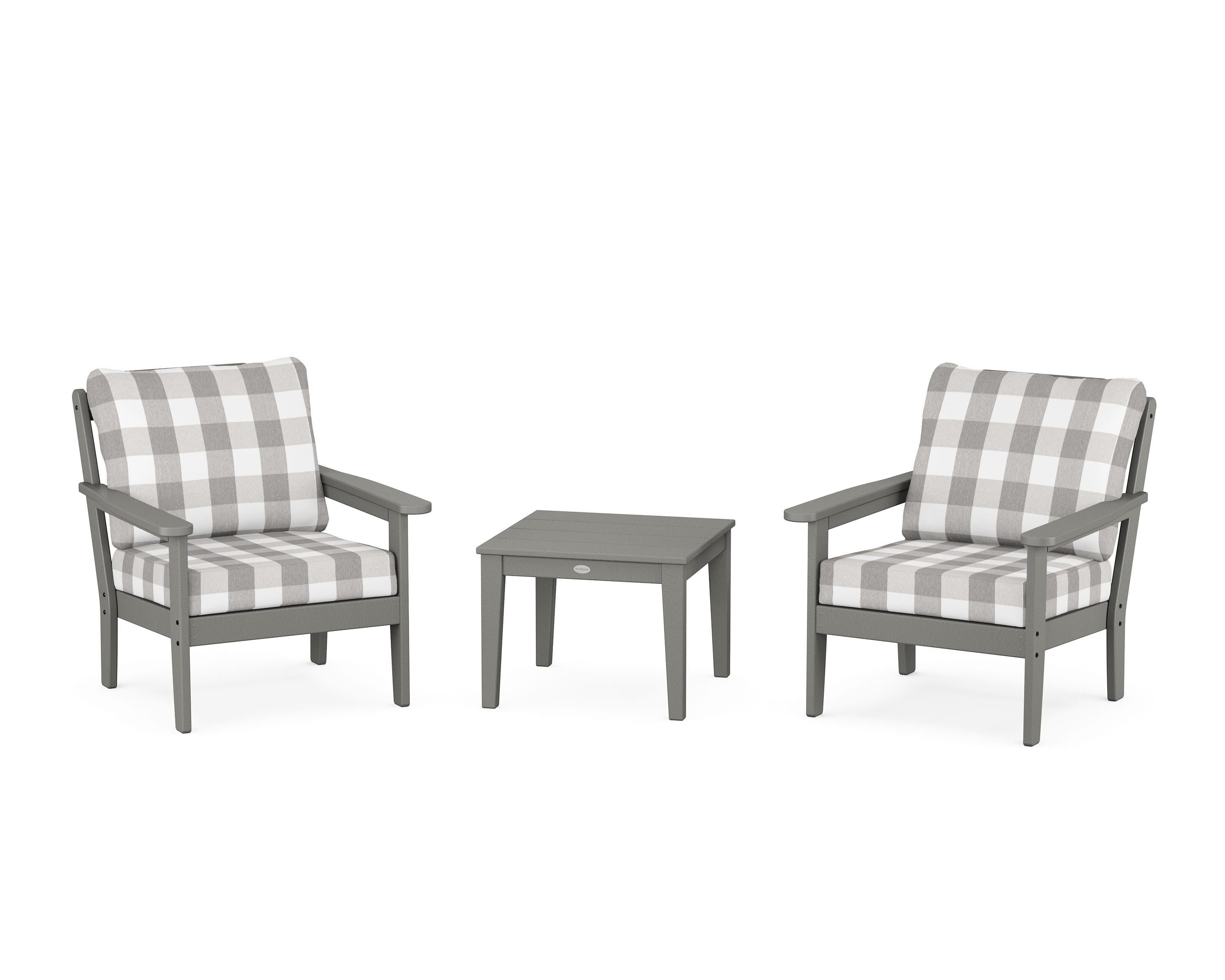 Country Living Cottage 3-Piece Deep Seating Set in Slate Grey / Buffalo Plaid Grey Mist