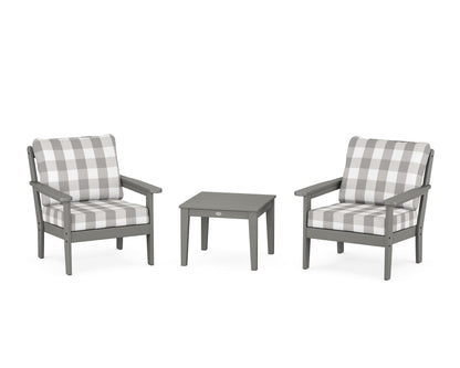 Country Living Cottage 3-Piece Deep Seating Set in Slate Grey / Buffalo Plaid Grey Mist