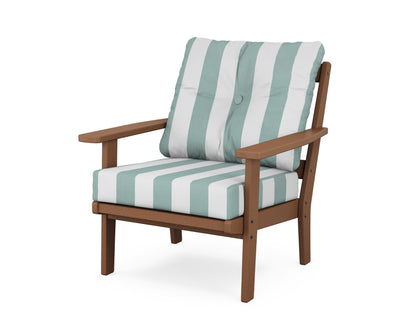 POLYWOOD® Oxford Deep Seating Chair in Teak / Cabana Stripe Glacier Spa