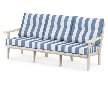 POLYWOOD® Lakeside Deep Seating Sofa in Sand / Cabana Stripe Sky Blue